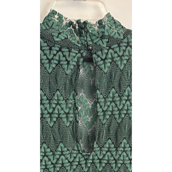 FREE PEOPLE Simone Mock Neck Lace Dress Women Med Green Bell Long Sleeve BOHO - Picture 8 of 11